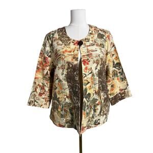 Coldwater Creek Floral Blazer Jacket Womens 1X Floral Tweed 3/4 Sleeve Boho